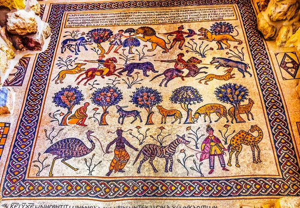 Nebo Jordan November 2016 Ancient 6Th Century People Animal Mosaic — Foto de Stock