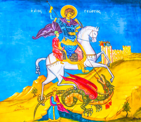 Мадаба, Иордания - 25 ноября 2016 года церковь Святого Георгия Драгона и Святого Георгия Греческого Орлеана Мадаба Иордан. Церковь была создана в конце 1800-х годов и дома много известных фресок