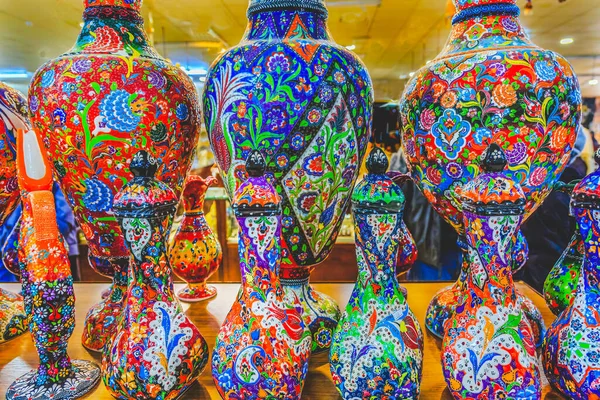 Antico Arabo Islamico Rosso Blu Arancio Fiore Disegni Vasi Ceramica — Foto Stock