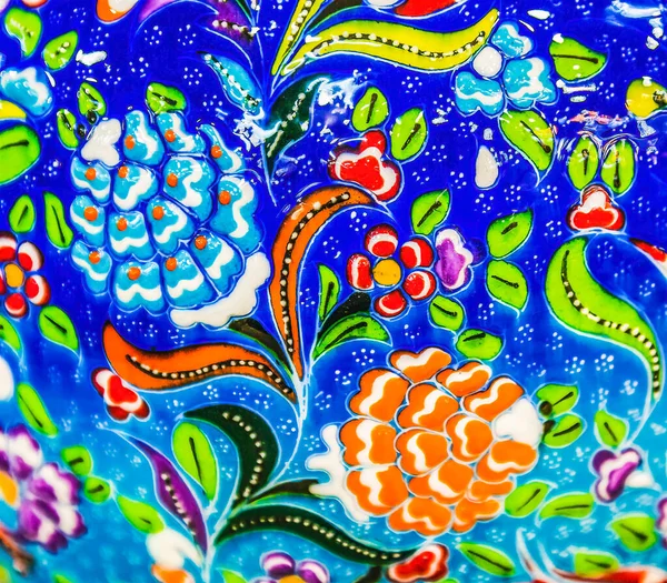 Antigua Árabe Islámica Azul Naranja Flor Diseño Cerámica Madaba Jordania — Foto de Stock
