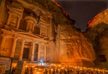 Treasury Illuminated Night Presentation Small Fires Petra Jordan Built by  Nabataens in 100 BC Petra at Night is special presentations for Tourists
