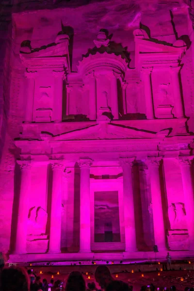 Pink Treasury Illuminated Night Small Fires Petra Jordan Built Nabataens — ストック写真