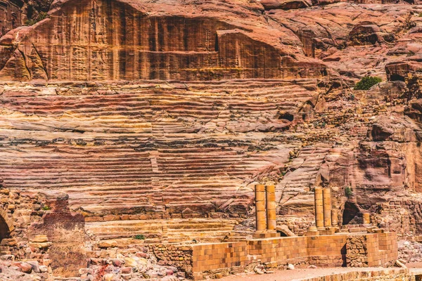 Red Carved Amphitheater Morrning Petra Jordan Built Nabataens 100 Finished — Zdjęcie stockowe