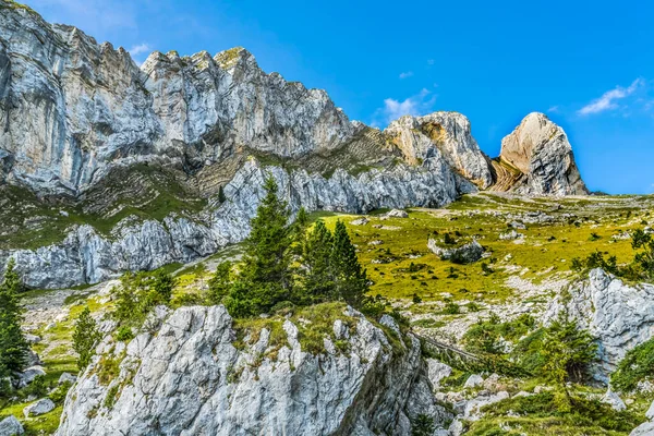 Rocky Cliffs Pastures Trees Climbing Mount Pilatus Lucerne Switzerland climbing to Mt. Pilatus observation point