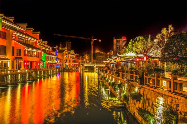 Colorful Water Canal Night Illuminato Provincia Wuxi Jiangsu Cina Wuxi — Foto Stock