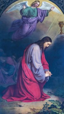 Lucerne, İsviçre - 17 Ağustos 2022 Renkli İsa Bahçesi Gethsemane Peter 'ın Kilise Bazilikası Altar Lucerne İsviçre Kilisesi 1700' lerde inşa edilmiş.