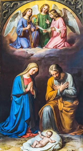 Lucerne Suisse Août 2022 Nativité Colorée Peinture Mary Joseph Angels — Photo