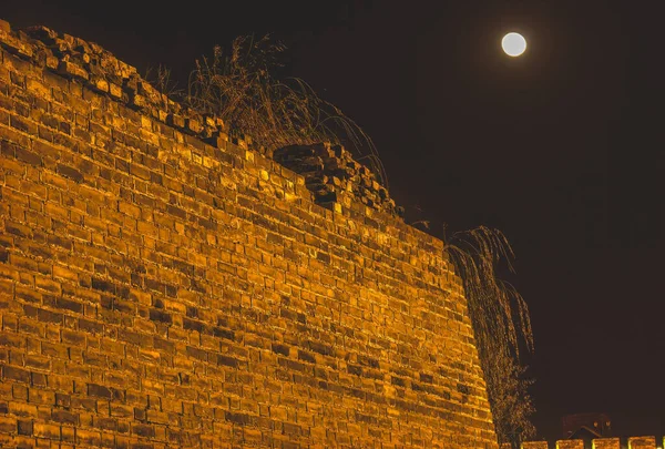 Древний Город Стена Парк Ночная Луна Пекин Китай — стоковое фото