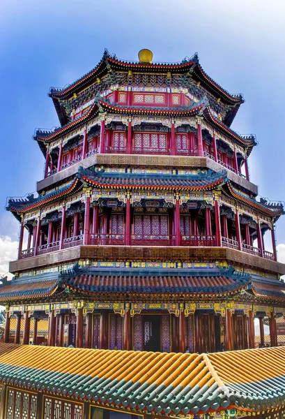Colorful Longevity Hill Tower Fragrance Buddha Summer Palace Beijing China — Stock Photo, Image