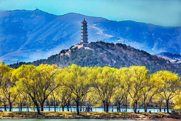 Feng Pagoda Quan Hill Kunming Lake Summer Palace Salici Pechino — Foto Stock