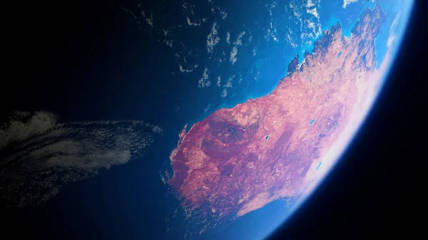 Kızıl Avustralya 'nın sinematik uzay görüşü, kozmosta dönen gerçekçi gezegen Dünya.