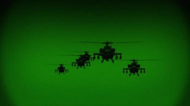 Apaçi AH-64 helikopterleri gece uçar, gece görüş kızılötesi.