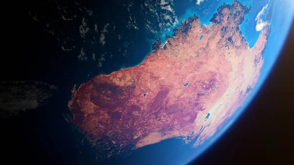 Kızıl Avustralya 'nın sinematik uzay görüşü, kozmosta dönen gerçekçi gezegen Dünya.