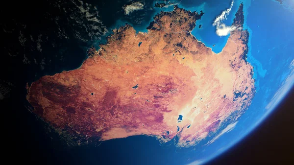 Kızıl Avustralya 'nın sinematik uzay görüşü, kozmosta dönen gerçekçi gezegen Dünya.