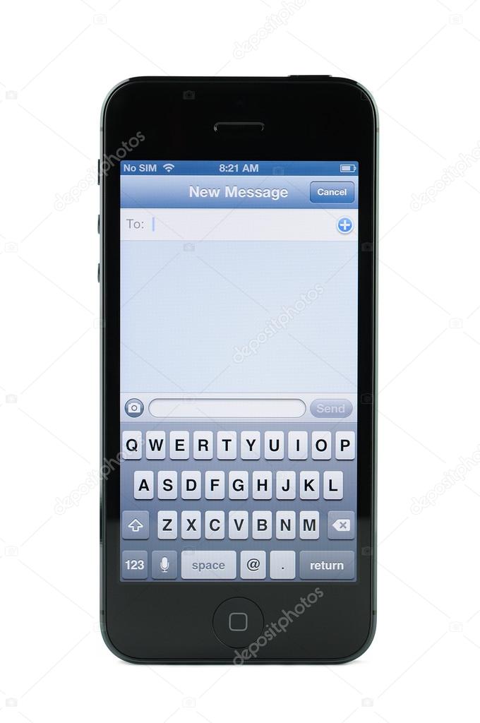Text messaging screen on iPhone 5 isolated in white background