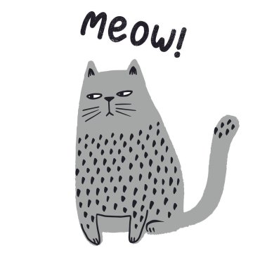 Sevimli, komik bir el çizimi kedi izi. Çocuk ve bebek moda tasarımı. Doodle kedi karakteri. Yumuşak bir hayvan..