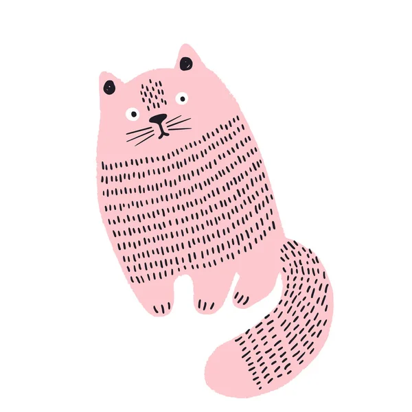 Sevimli, komik bir el çizimi kedi izi. Çocuk ve bebek moda tasarımı. Doodle kedi karakteri. Yumuşak bir hayvan.. — Stok Vektör