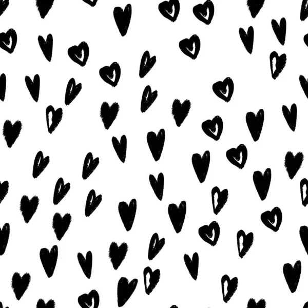 Doodle corazones dibujado a mano patrón sin costuras. Textura de fondo moderna para papel de envolver, diseño textil y papel pintado — Vector de stock