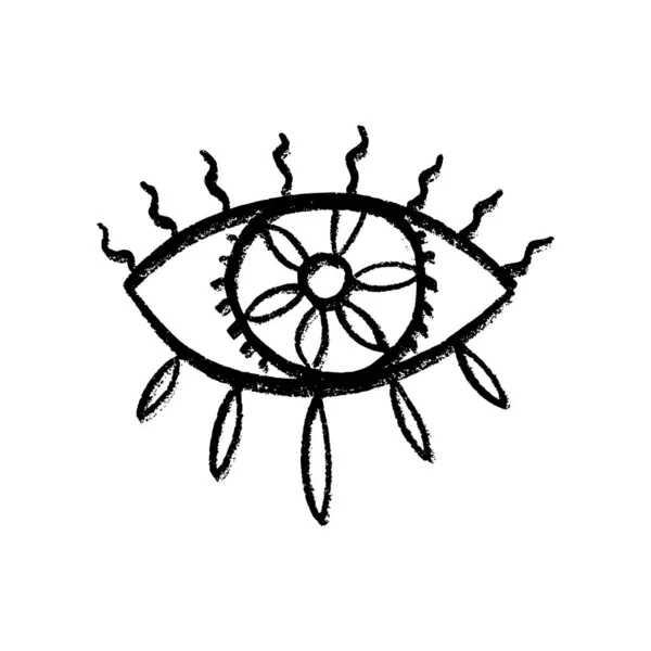 Doodle Eyes conjunto desenhado à mão. Mystic Symbols Boho coleção. Olho mau, lua crescente e arte de cristais. — Vetor de Stock