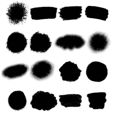 Grunge fırça darbeleri. Mürekkep lekeleri ve cıvatalar. El çizimi dağınık boya tasarımı elementleri.
