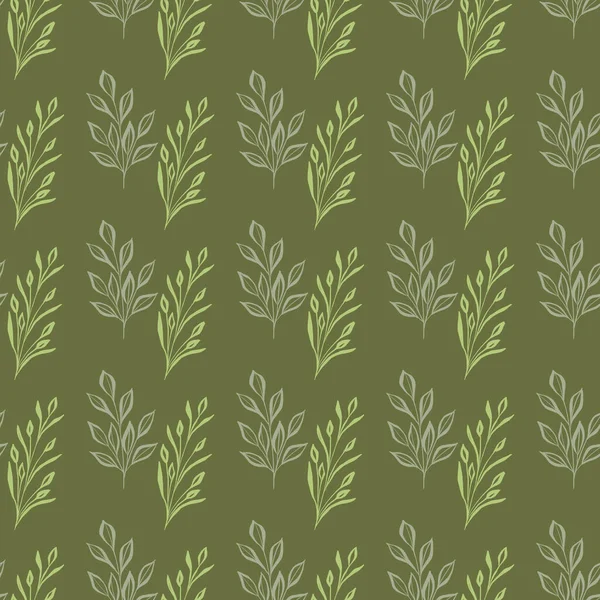 ハーブや植物のシームレスなパターンをかわす。有機繊維と包装紙の背景。自然素材とのシームレスな食感. — ストックベクタ