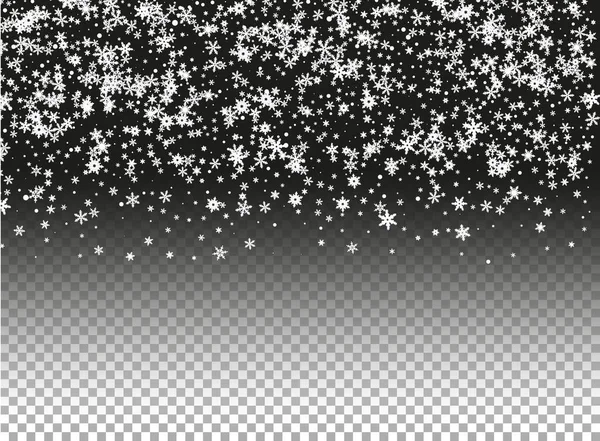 Snowfall textura vetorial sobre fundo transparente. Inverno flocos de neve modelo de banner. Neve caindo efeito de sobreposição transparente. —  Vetores de Stock