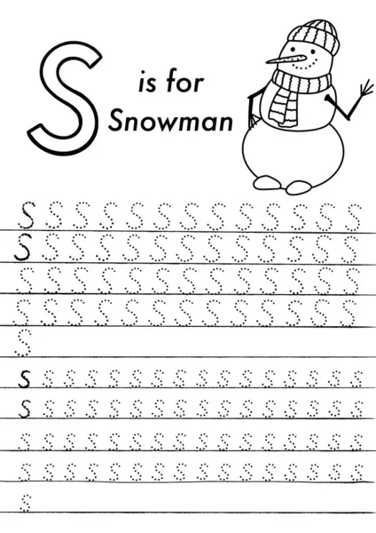 Kerst en Nieuwjaar voorschoolse ABC tracering werkblad. Eenvoudig educatief afdrukbaar spel met kleurplaten en letters. Kinderen spelen en leren pagina 's. — Stockvector