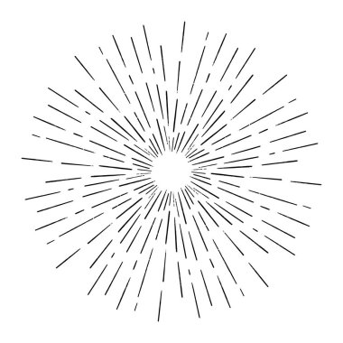 Işık ışınları, el yapımı retro güneş ışığı, grunge patlama elementi. Klasik doğrusal radyal tasarım çerçevesi. 