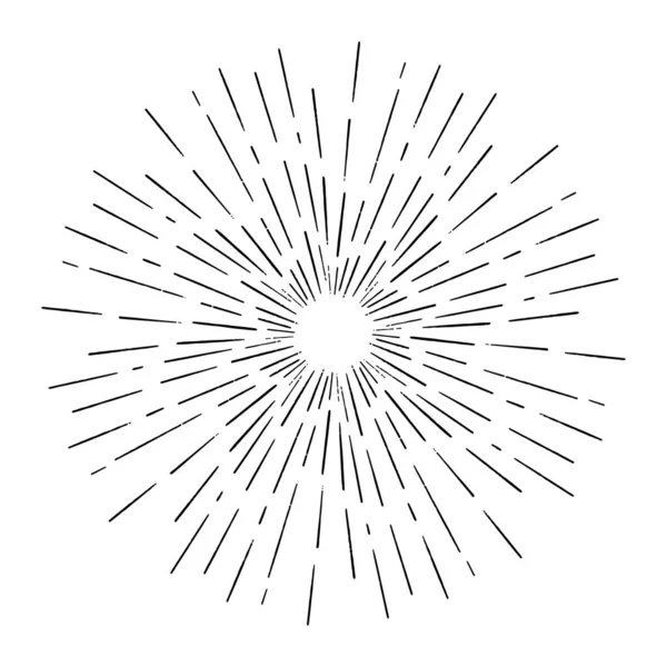 Işık ışınları, el yapımı retro güneş ışığı, grunge patlama elementi. Klasik doğrusal radyal tasarım çerçevesi. 