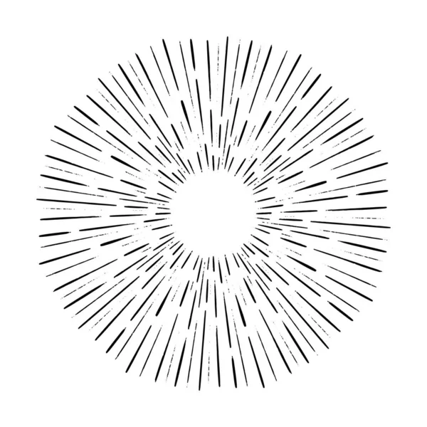 Işık ışınları, el yapımı retro güneş ışığı, grunge patlama elementi. Klasik doğrusal radyal tasarım çerçevesi. 