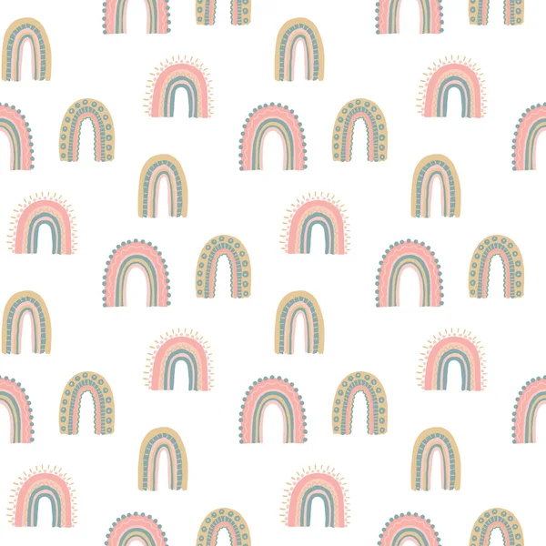 Cute Scandinavian Baby Rainbow Seamless Pattern. Kids Wallpaper and Textile Print Seamless Texture. — Stock vektor