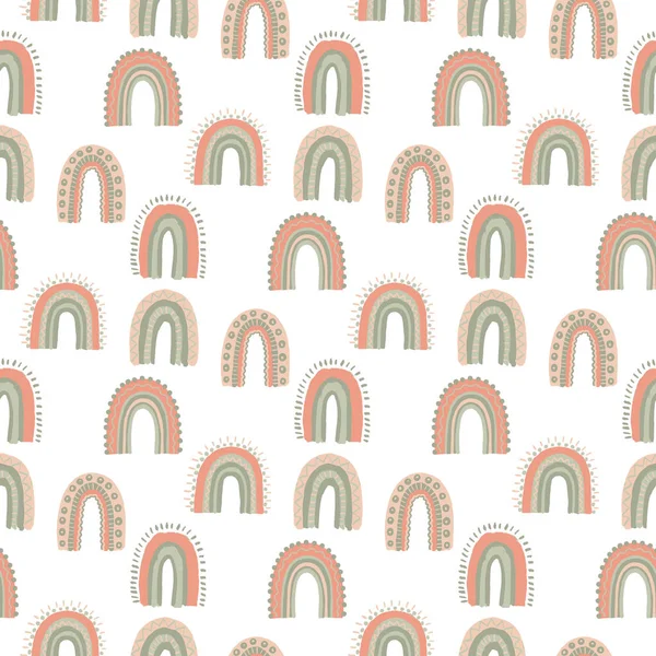 Cute Scandinavian Baby Rainbow Seamless Pattern. Kids Wallpaper and Textile Print Seamless Texture. — Vetor de Stock