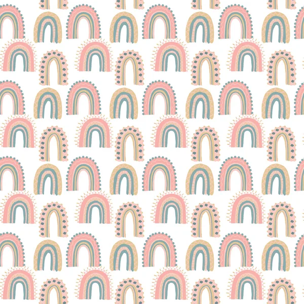 Cute Scandinavian Baby Rainbow Seamless Pattern. Kids Wallpaper and Textile Print Seamless Texture. — Stockvektor