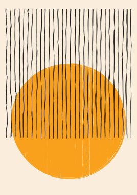 Minimalist 20 'li yaşlarda Bauhaus stili soyut besteler. El Boyalı Orta-Yüzyıl Geometrik Duvar Dekorasyonu.