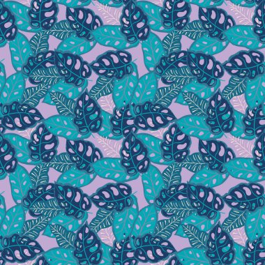 Vektör El, Tropikal Yapraklar 'ın Kusursuz Arkaplanı' nı çekti. Yağmur ormanı bitkileri. Vektör illüstrasyonu