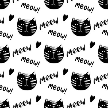 Komik kedileri olan kusursuz bir desen, çocuklar ve bebek tekstil tasarımı için kusursuz bir arka plan. Vektör illüstrasyonu