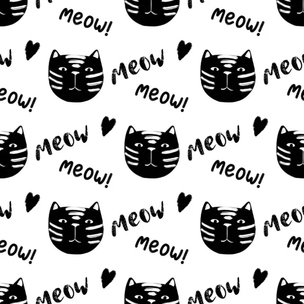 Komik kedileri olan kusursuz bir desen, çocuklar ve bebek tekstil tasarımı için kusursuz bir arka plan. Vektör illüstrasyonu
