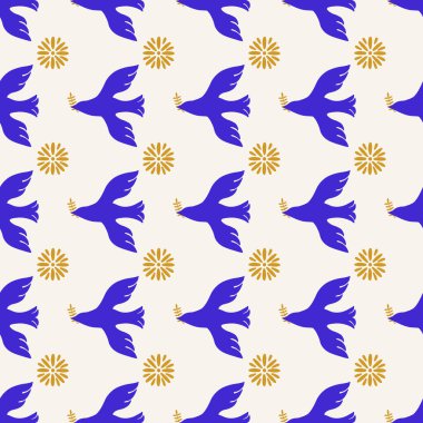 Barış Kuşu Etnik Tekstil Kusursuz Şablon. Kusursuz bir geçmişi yok. Vektör illüstrasyonu