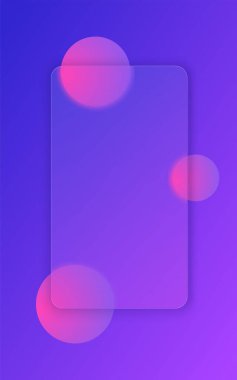 Cam morfizm tarzı modern UI şablonu. Metin ve bulanık şekiller için yeri olan şeffaf gizem veya çerçeve. Ağ ve arayüzler için mor gradyan plastik plaka. Vektör illüstrasyonu