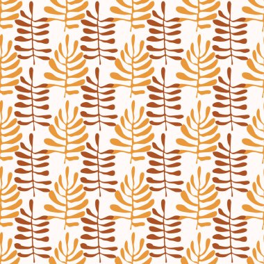 Saf el çizimi yaprakları olan tekstil ve duvar kağıtları için kusursuz desen. Matisse tarzı organik elementler. Vektör illüstrasyonu