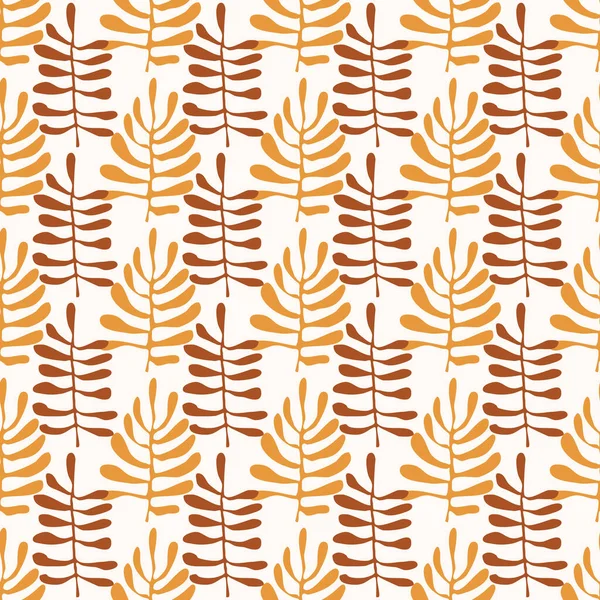 Saf el çizimi yaprakları olan tekstil ve duvar kağıtları için kusursuz desen. Matisse tarzı organik elementler. Vektör illüstrasyonu