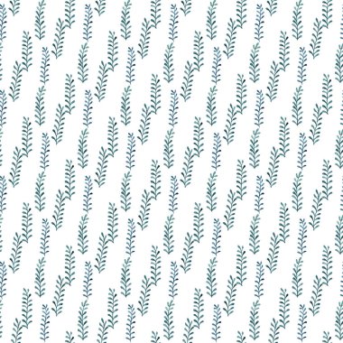 Yeşil el boyalı yapraklar ve bitkilerle sulu boya desenli. Tekstil, duvar kağıdı yüzey deseni tasarımı.