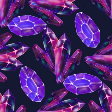 Güzel sihirli kristaller kusursuz desen. Tekstil, ambalaj ve diğer şeyler için renkli elle çizilmiş suluboya yüzey deseni.