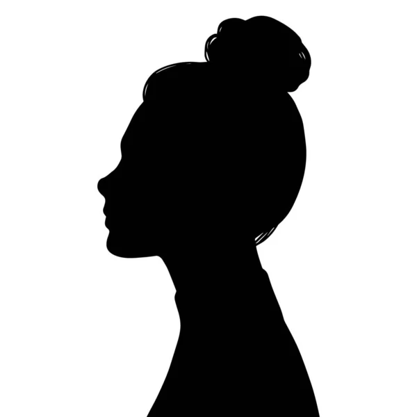 Kadın Başı Siyah Beyaz Vektör Silueti Güzel Kız Saç Kesimi — Stok Vektör