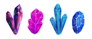 Parlak Parlak Gemstone ya da kristal sanat beyaza izole edilmiş. Göksel ve sihirli, boho 2D çizim. Parlak mistik elmas. Yüksek kaliteli illüstrasyon