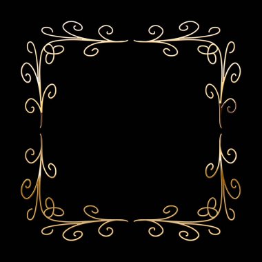 Lüks altın çerçeve. Süslü, parlak altın dekoratif tasarım elementi. Vektör illüstrasyonu