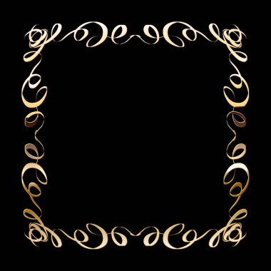 Lüks altın çerçeve. Süslü, parlak altın dekoratif tasarım elementi. Vektör illüstrasyonu