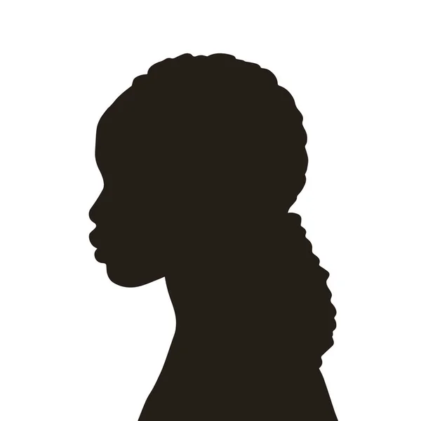 Kadın Başı Siyah Beyaz Vektör Silueti Güzel Kız Saç Kesimi — Stok Vektör