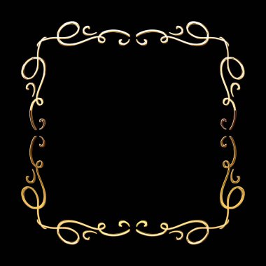 Lüks altın çerçeve. Süslü, parlak altın dekoratif tasarım elementi. Vektör illüstrasyonu