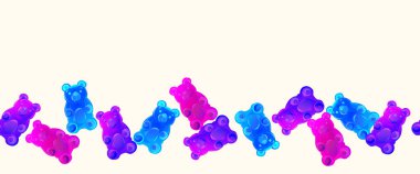 Renkli jelibon ayıcıkları pürüzsüz desen. Jöle şekerli parlak tatlı yemek afişi. Vektör illüstrasyonu